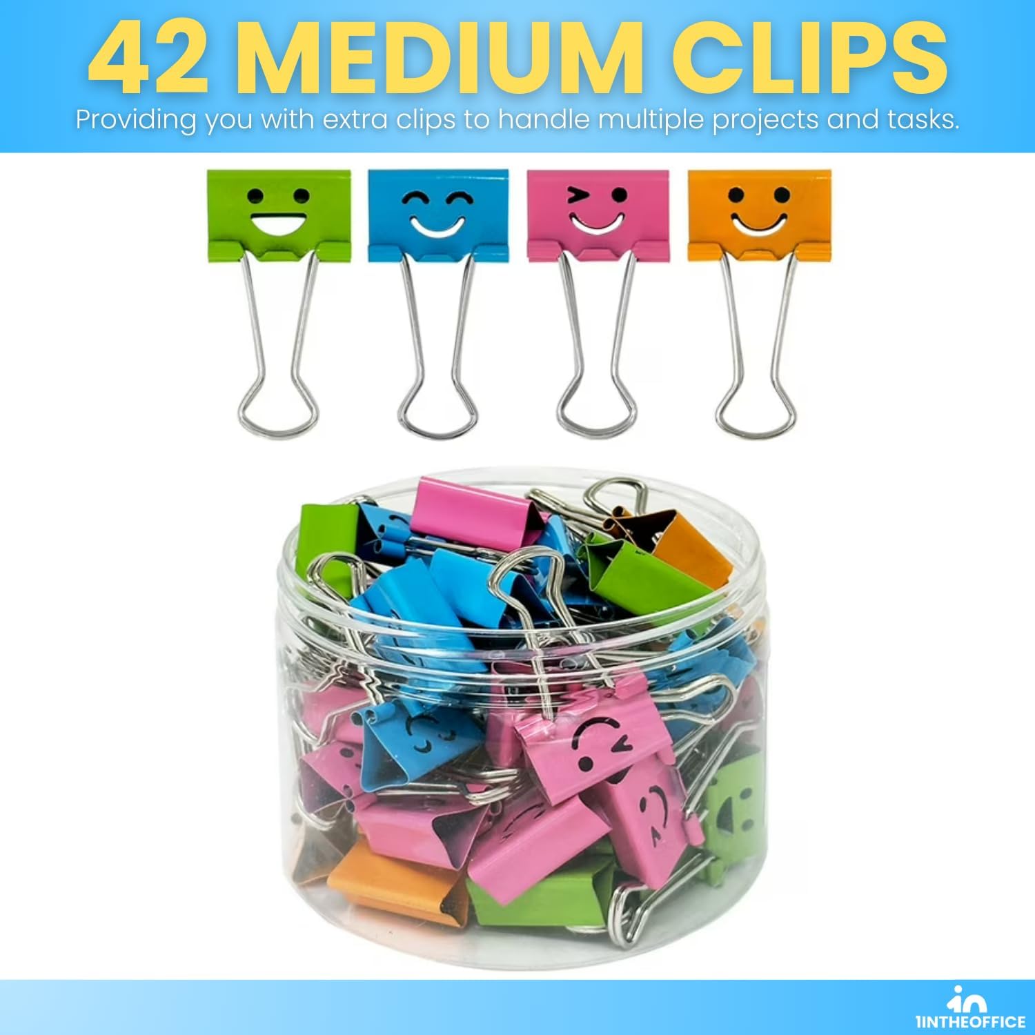 Medium Cute Colored Smiley Face Binder Clips with Stora Tub
