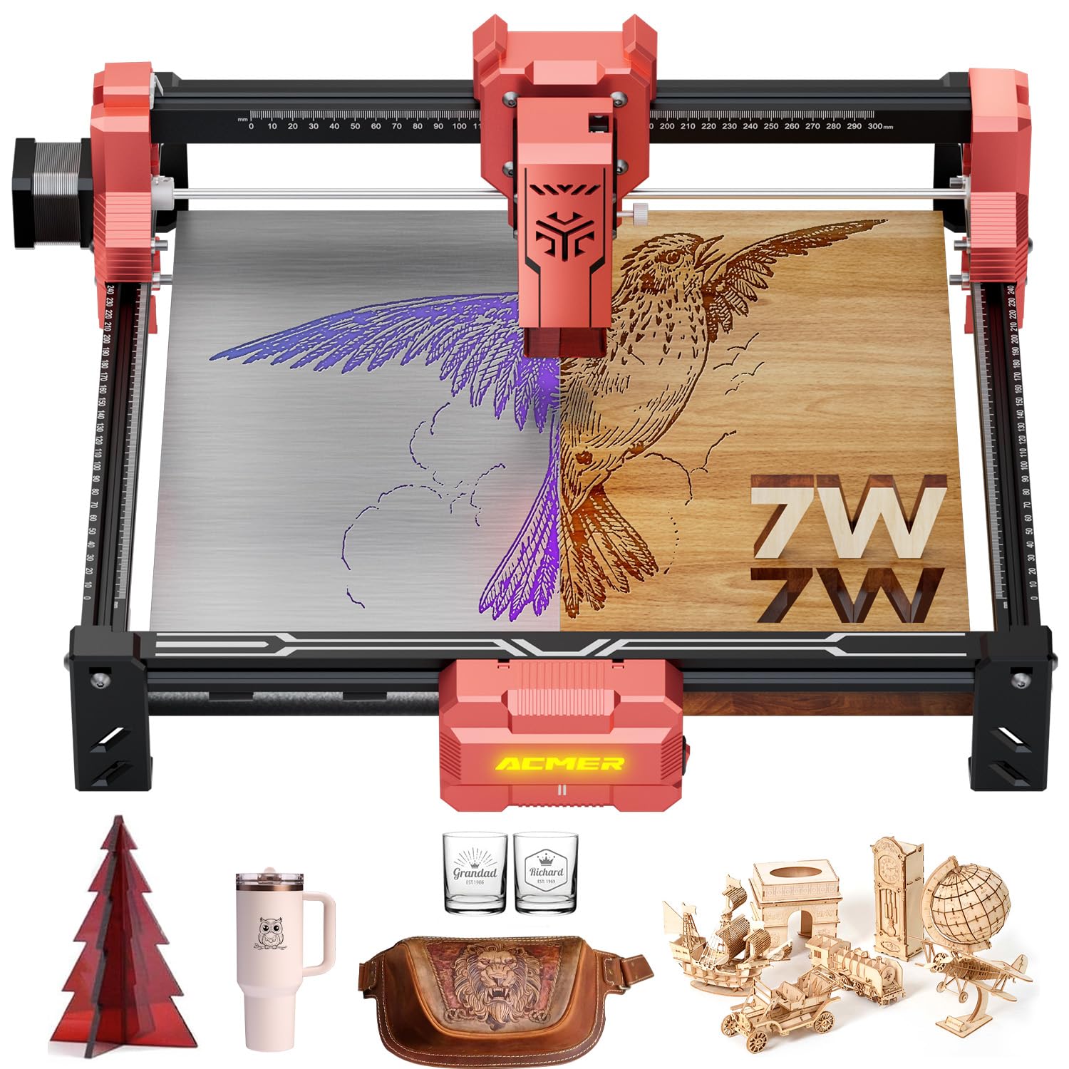 ACMER S2 Máquina De Gravação E Corte A Laser Área De Trabalho De Diodo De Luz Azul 300x300mm Cnc Ferramentas De Corte De Madeira Impressora De Logotipo Diy