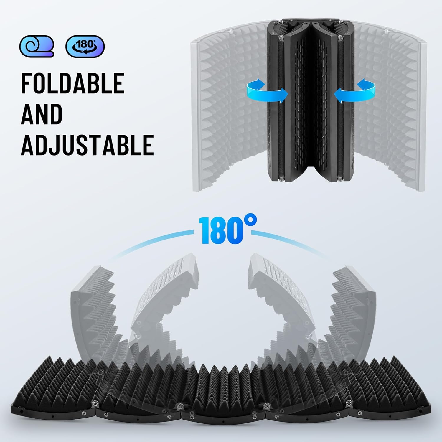 CAHAYA Microphone Isolation Shield Foldable - Mic Shield Recording Studio Sound Absorbing Foam Reflector with 3/8" and 5/8" Mic Adapter Microphone Recording Equipment Black