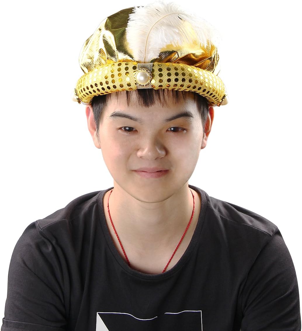 Gold Gypsy Fortune Teller Arabian Hat Feather Plume Hats Costume Set Party Decor - Image 3