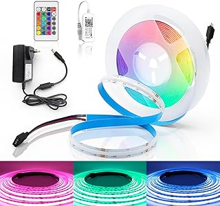 2M WiFi COB LED Streifen RGB Dimmbar, 12V COB LED Stripe RGB mit Controller und Netzteil LED Band Lichterkette Hohe Dichte 576LEDs/M, APP Steuerbar, Kompatibel mit Alexa Google Home