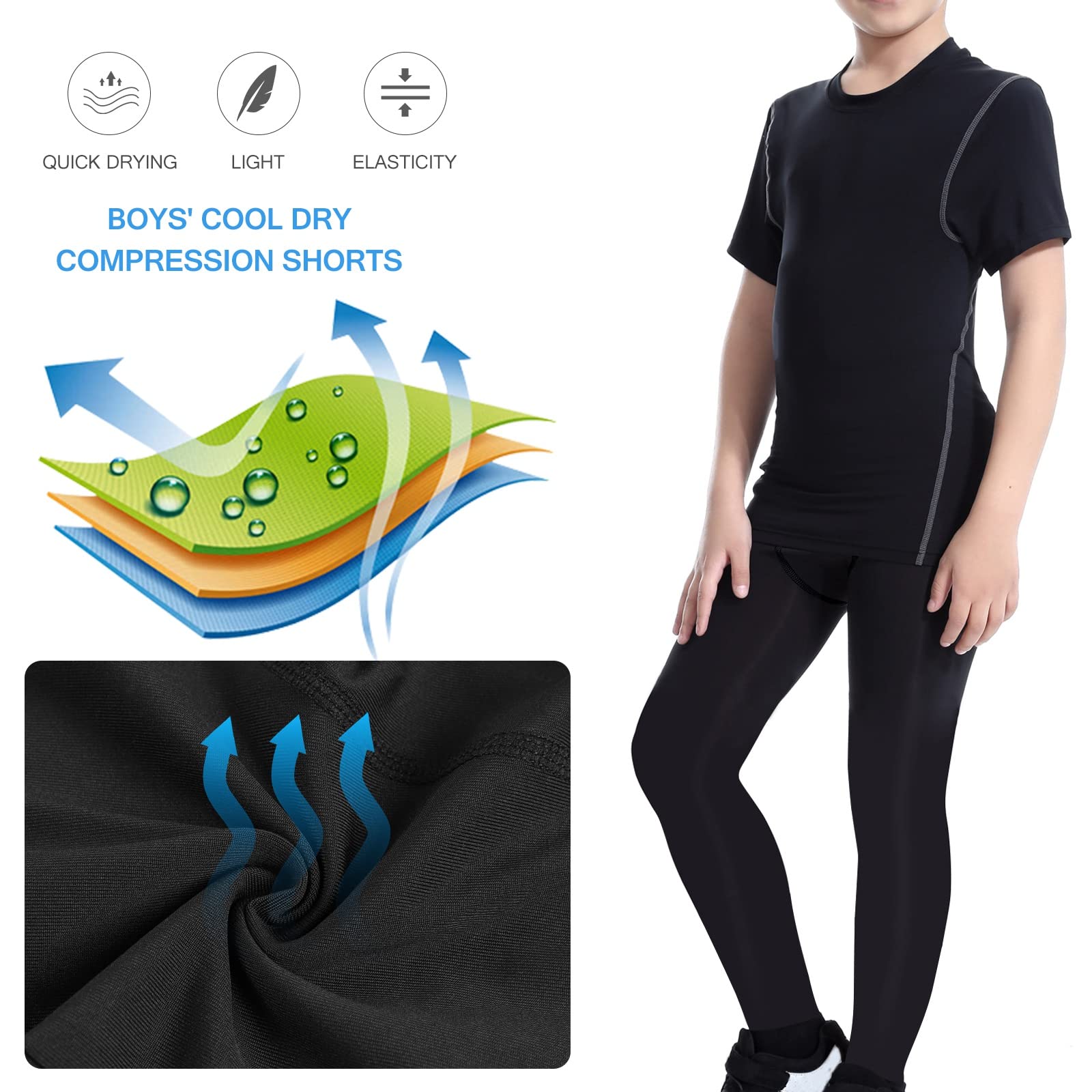 Blaward 2 Pack Boy’s Compression Pants Leggings Tights Kids Youth Athletic Base Layer Under Trousers Sports Gear