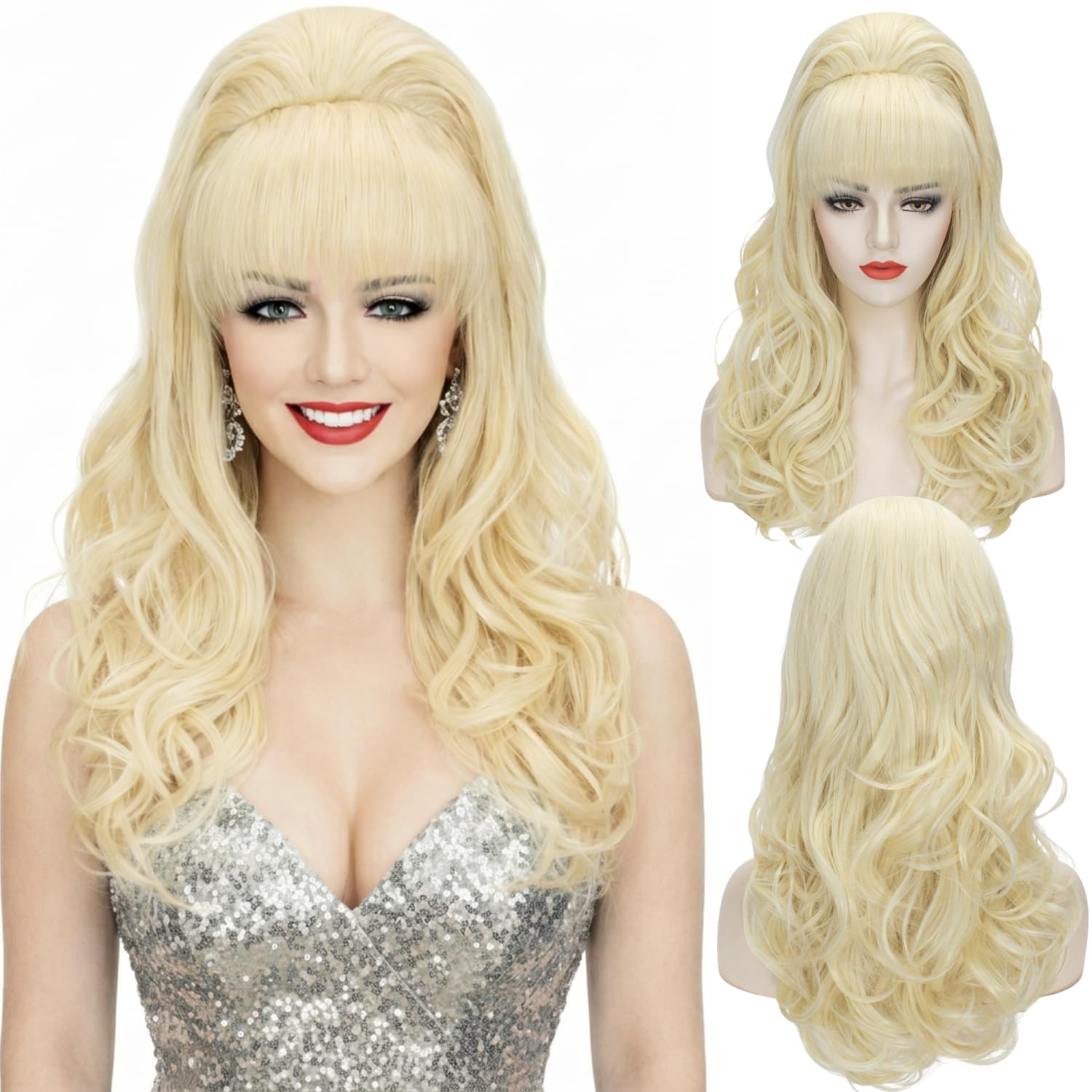 Amazon.com: Wiggy Mermaid Blonde Beehive Wig 70s 80s Long  display picture 1