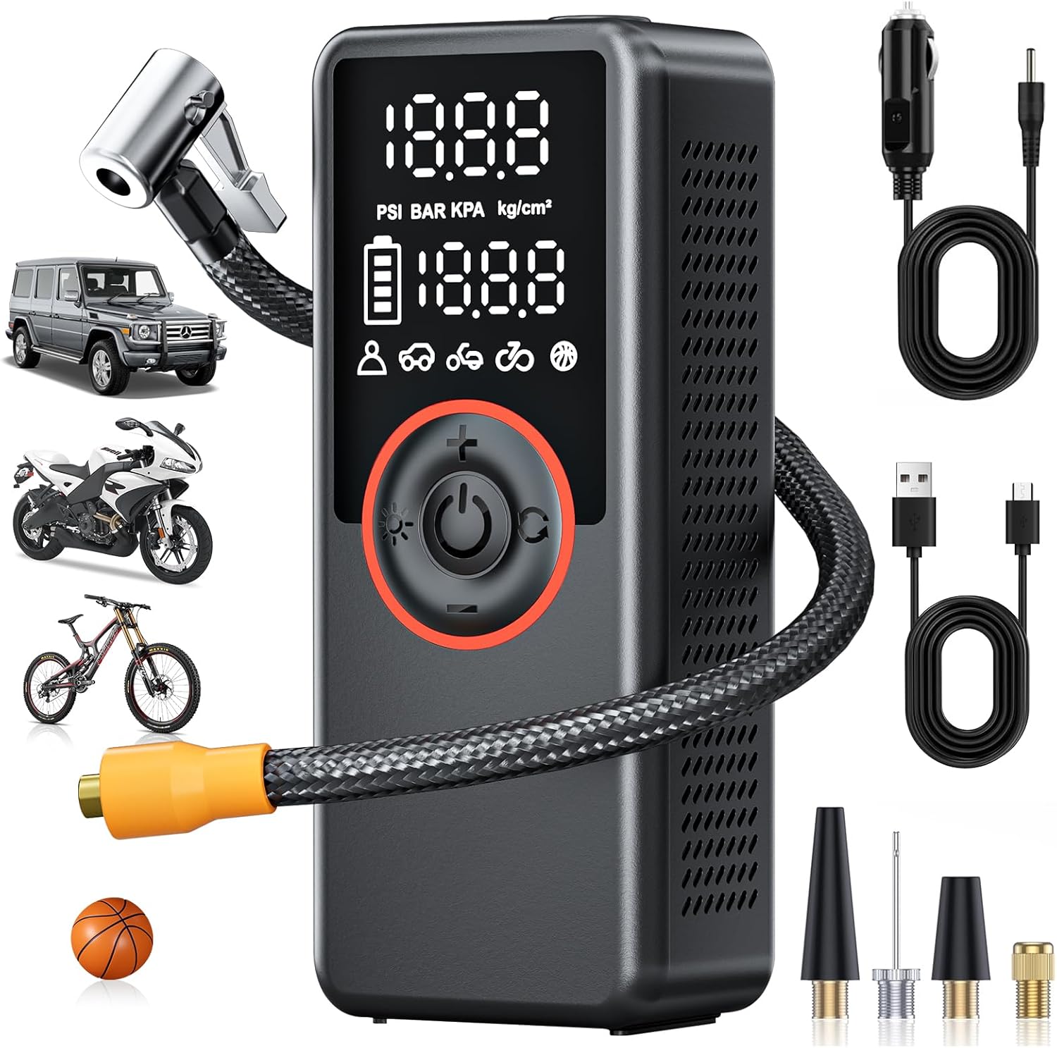 Tire Inflator Portable Air Compressor, 150PSI & 25000mAh Cordless Air Pump for Car Tires, Electric Tire Pump with Pressure LED Light, 2X Faster Inflator for Motorcycle Bike Ball,Car Accessories Black