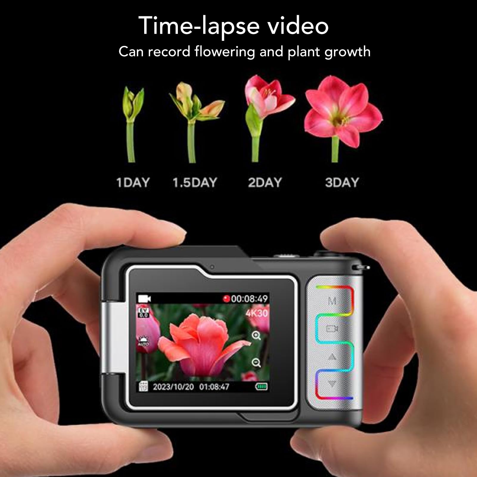Fotocamera Digitale 4K da 48 MP, Visione Notturna, Time Lapse, Webcam, Rallentatore per Fotografia, Vlogging, Streaming Live