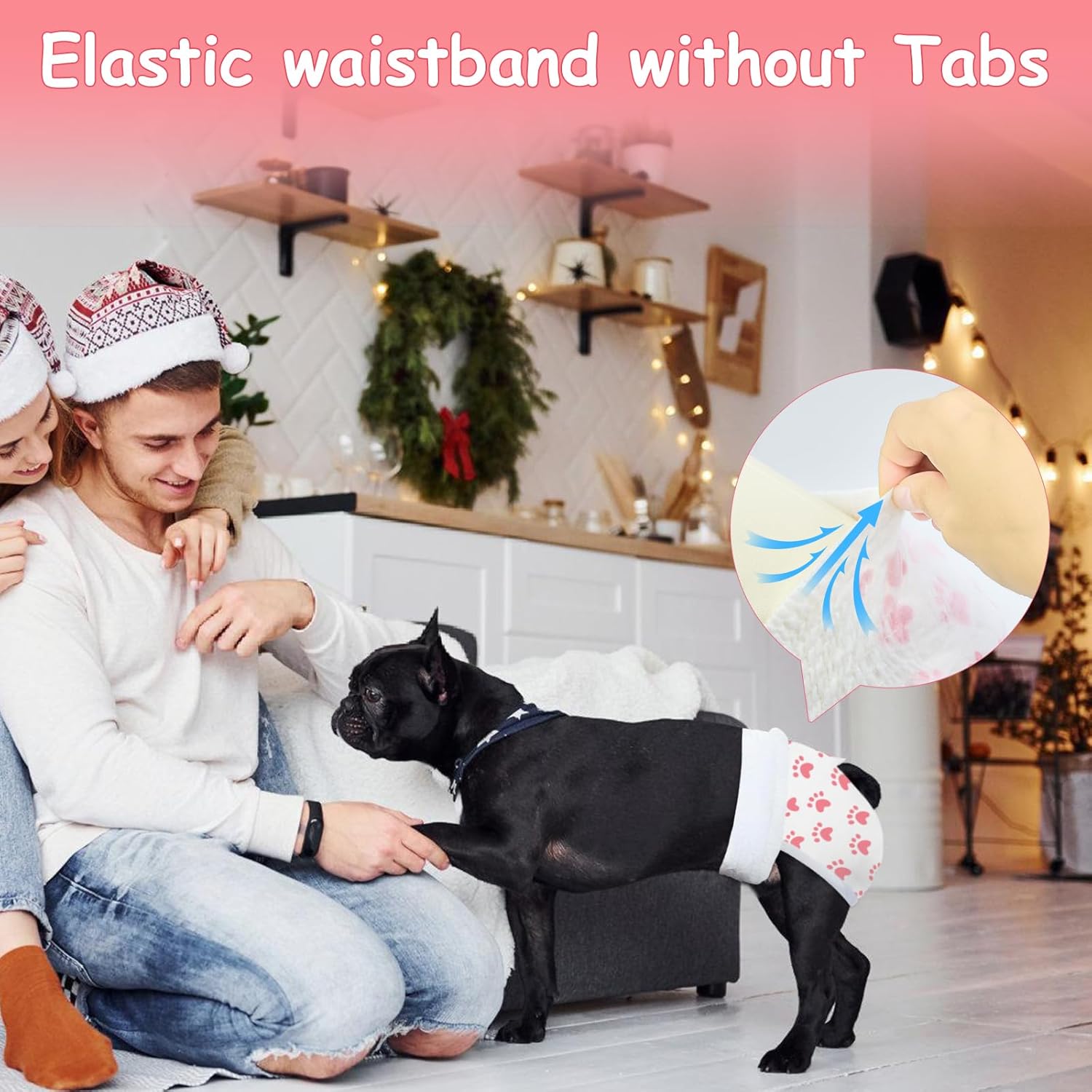Ambreview Dog Diapers Female, Disposable Doggie Diapers for Female Dog with Stretchy Waist Full Wrap, Super Absorbent Diaper for Heat, Elderly Urinary Incontinence,Puppy Excitable Urination(30XL)