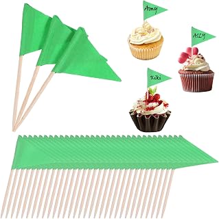 200 Pcs Golf Flag Cupcake Toppers,Golf Flag Toothpicks,Solid Green Toothpick Flags with Writable Surface, Blank Flags Fruit Cheese Markers for Wedding Party Buffet DIY Decoration