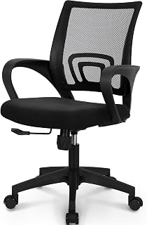 NEOCHAIR Ergonomic Mesh Office Gaming Chair Mid-Back with Lumbar Support, Adjustable Height & 360° Swivel - Breathable Comfort for Home Office (Black)