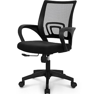 NEO CHAIR Office Desk Computer Chair Ergonomic Mesh Gaming Cushion Seat with Comfy Lumbar Mid Back Support Adjustable Height Swivel Rolling Wheels for Home Task (Mesh Black) - Amazon product rated Grade A