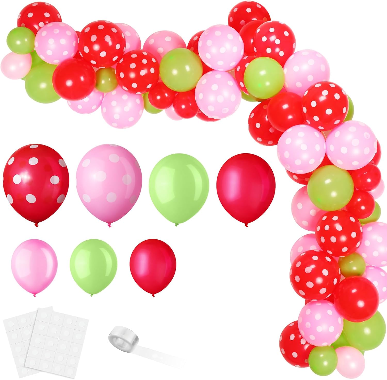 109 Pieces Strawberry Party Balloons Arch Garland 12 10 5 Inch Red Pink Green Latex Jumbo Strawberry Foil Balloons for Baby Shower Berry First Birthday Party Decorations