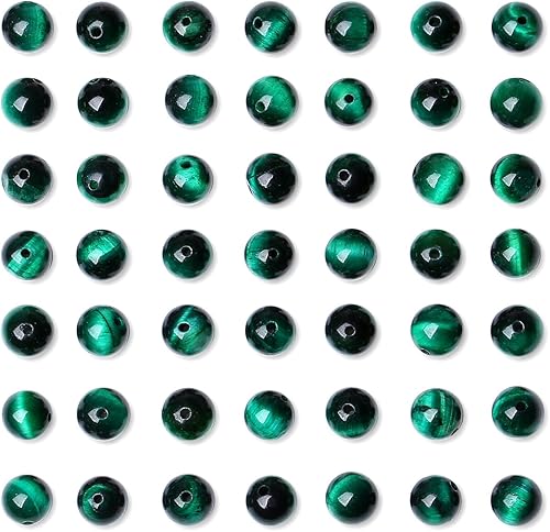 Miniatura 4 de QINJIEJIE 60 cuentas de ojo de tigre verde de 0.315 pulgadas (0.315 in), cuentas redondas sueltas de piedras preciosas para pulseras, cuentas de