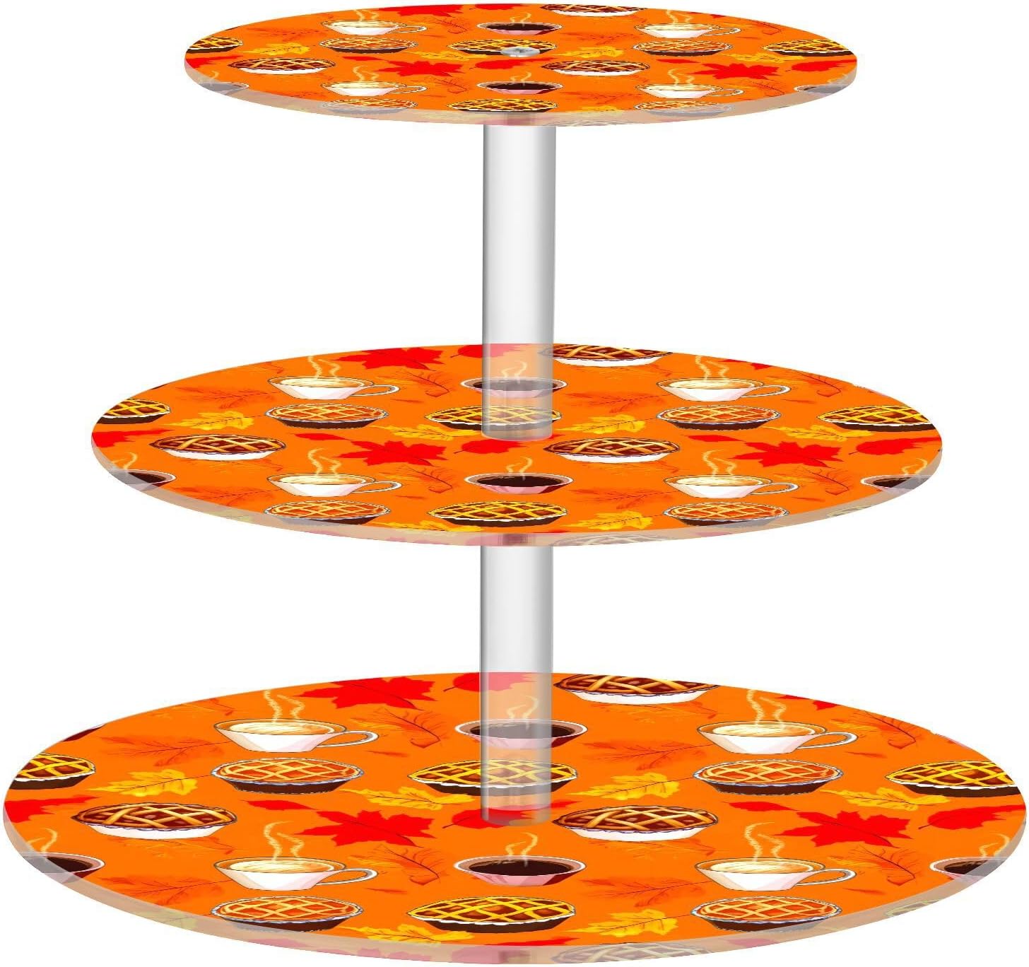 Pumpkin Apple Maple Leaves Coffee Thanksgiving 3 Tier Acrylic Cupcake Stand, Cupcake Stand for 34 Cupcakes for Weddings, Christmas,Holidays,Parties,Birthday,Printed Cupcake Tower 23301065