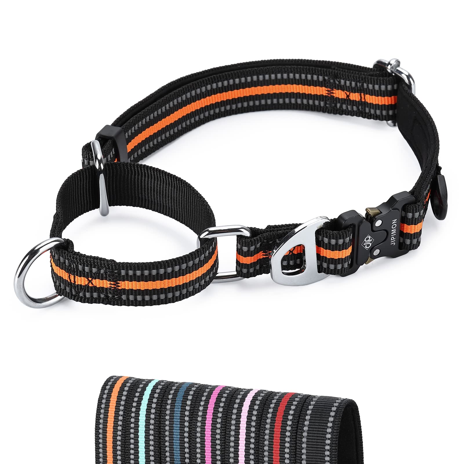 JIPIMON Martingale Dog Collar Reflective Nylon Soft Cushion with Alloy Buckle Dog Collar Martingale Small Medium and Large Dogs (Small, Orange)