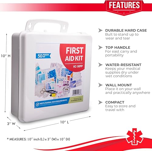 Miniatura 5 de NOVAMEDIC Kit compacto de primeros auxilios para 50 personas, 10 x 10 x 3 pulgadas, equipado con 232 piezas de suministros médicos de emergencia y