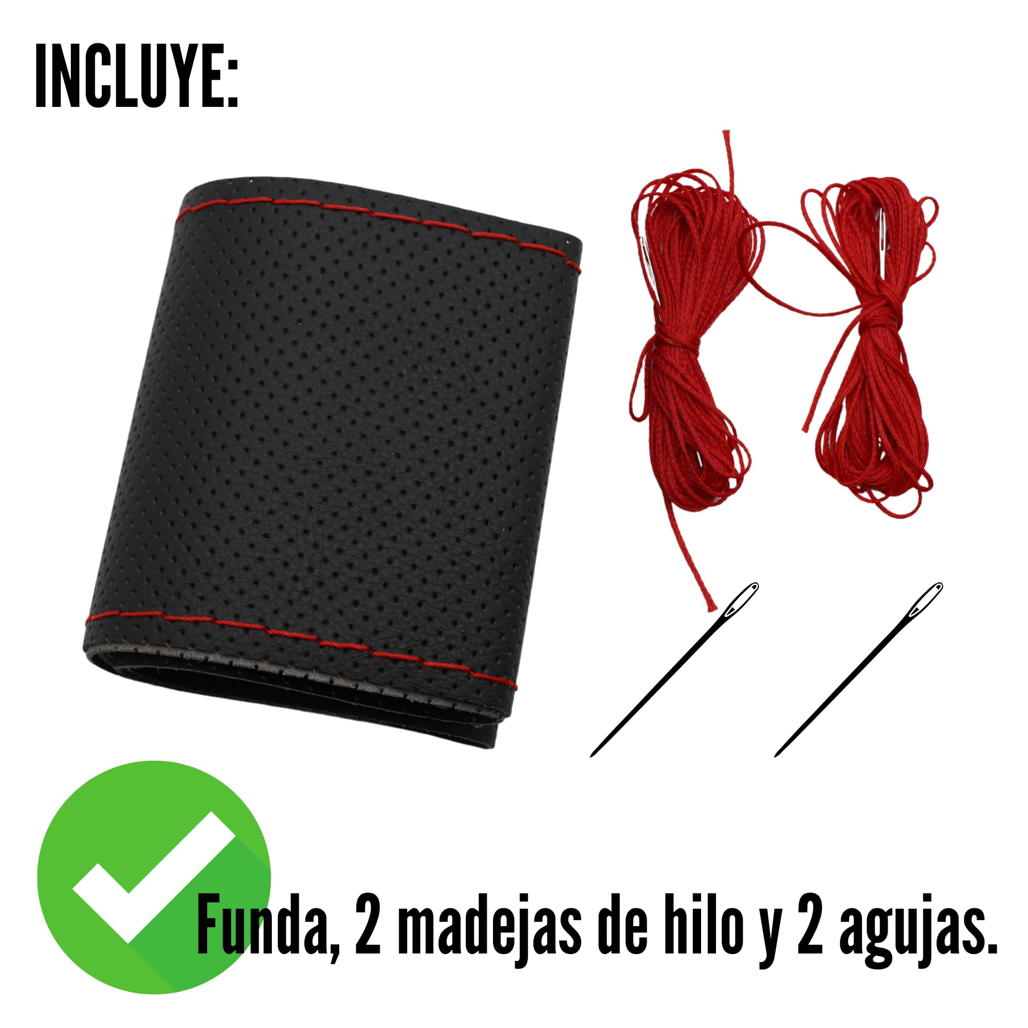 Funda para Volante con Agujas E Hilo, Cubierta para Volante, Protector Volante para Coser, Funda Volante Anti Deslizante, Apto para diámetro 37/38 cm, Negro con Hilo Rojo - imagen 7