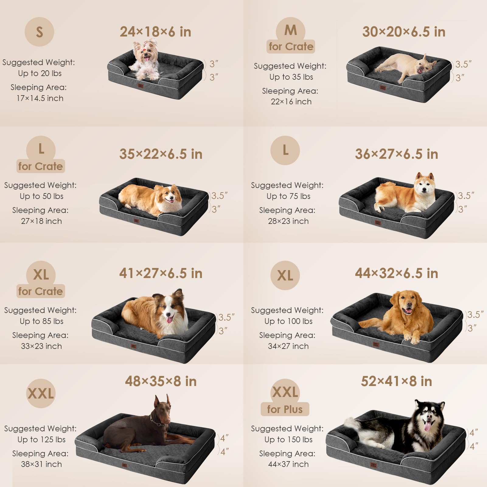 EHEYCIGA Orthopedic Dog Beds for Extra Large Dogs, Waterproof Memory Foam XL Pet Bed with Sides, Non-Slip Bottom and Egg-Crate Foam Big Dog Couch Bed with Washable Removable Cover, Dark Grey - image 2