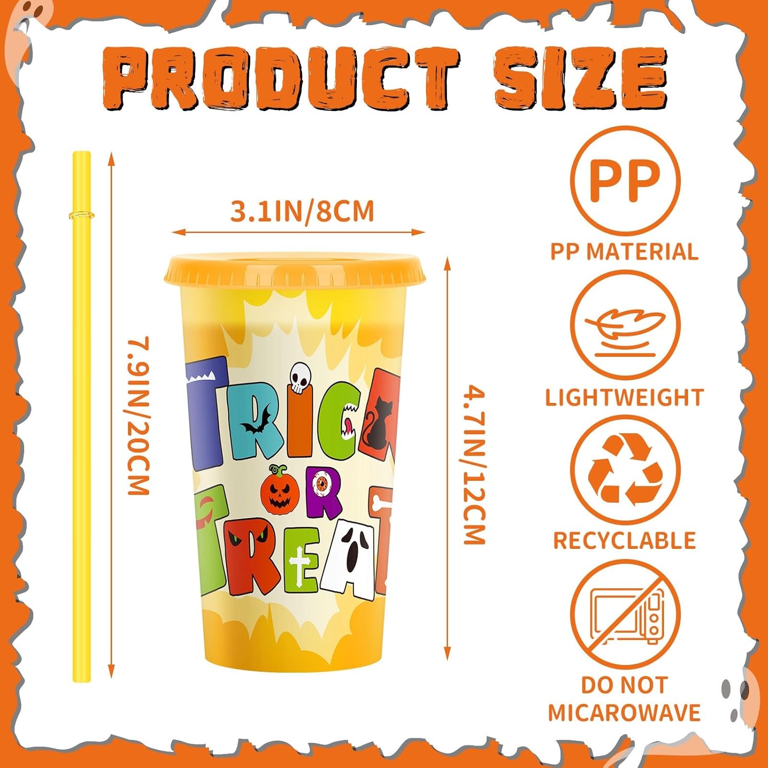 Jansun 12pcs Halloween Color Changing Cups with Lids and Straws 12Oz Reusable Plastic Cups for Party Decorations for Halloween Party Favors Supplies