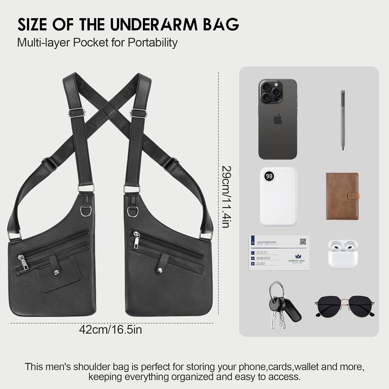 Double Shoulder Armpit Bag for Men,Adjustable Underarm Shoulder Holster Bag,Anti-Theft Wallet Pocket Phone Leisure Shoulder Pouch,Multi-Purpose Armpit Bag for Outdoor,Daily Commute 2026