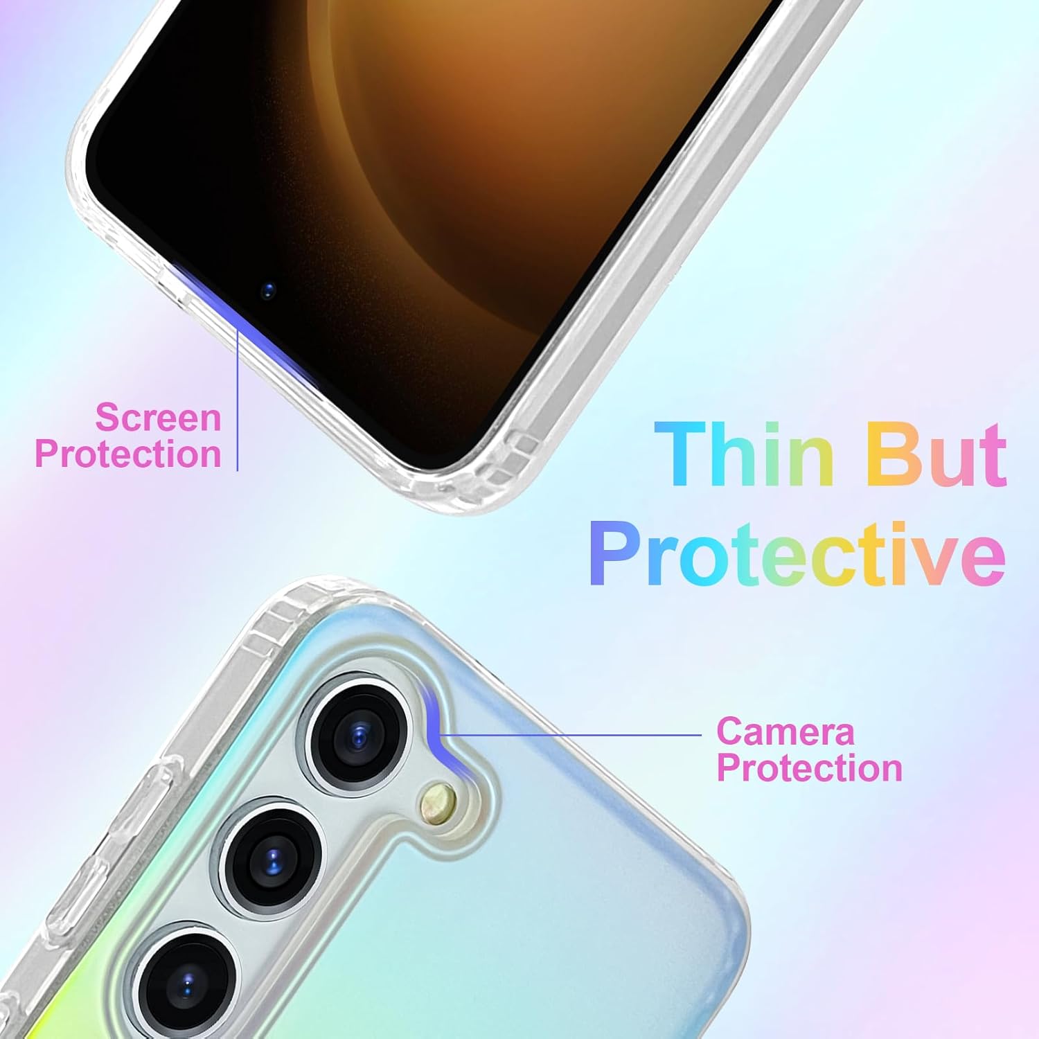 Cute Case for Samsung Galaxy S23 Plus Case for Women Girls [Compatible with Magsafe] S23+ Glitter Sparkly Girly Aesthetic Rainbow Magnetic Protective Cover, Translucent Iridescent Blue & Pink - Image 4