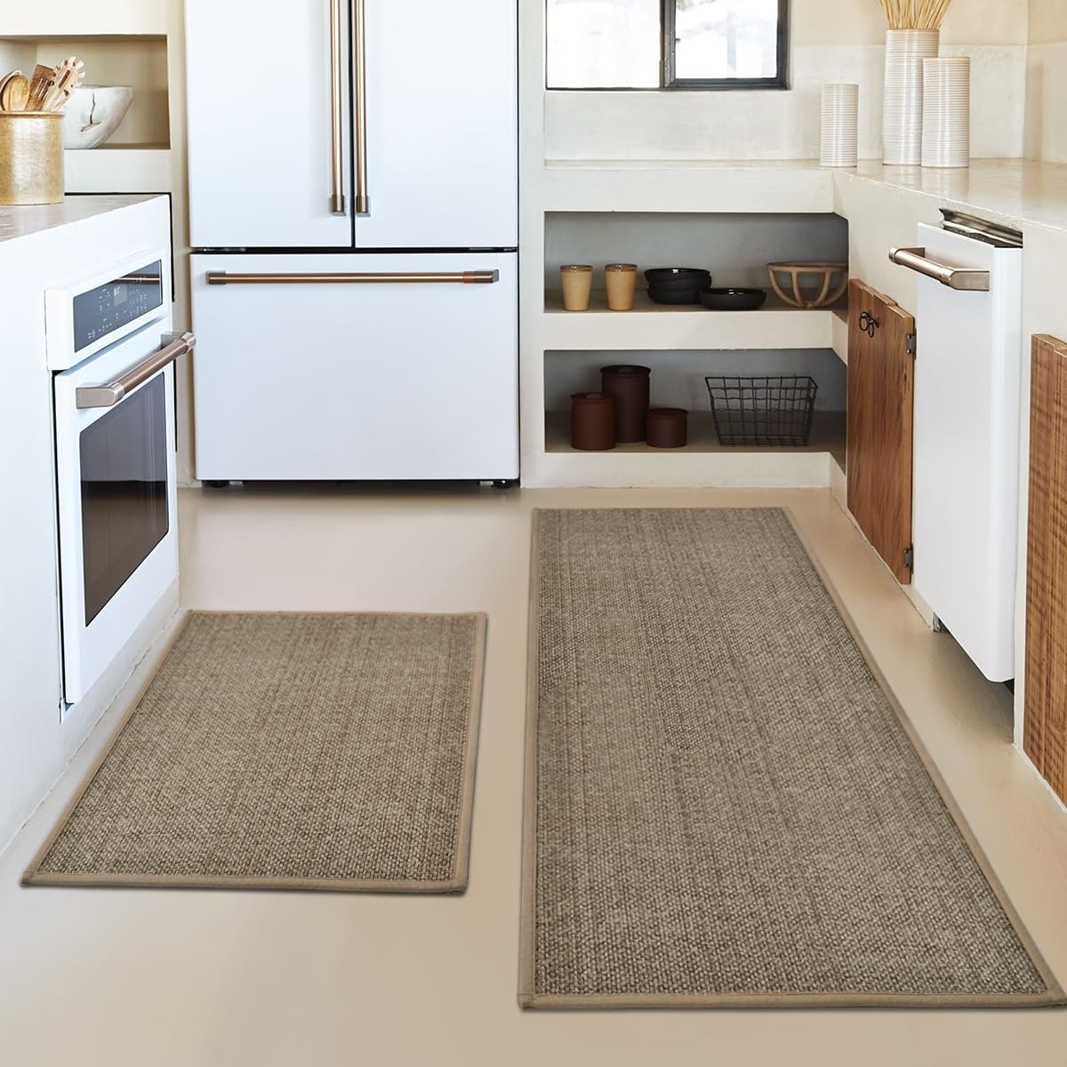 Artoid Mode Set di 2 tappeti da cucina grigi assorbenti, lavabili per interni ed esterni, 43 x 73 e 43 x 118 cm