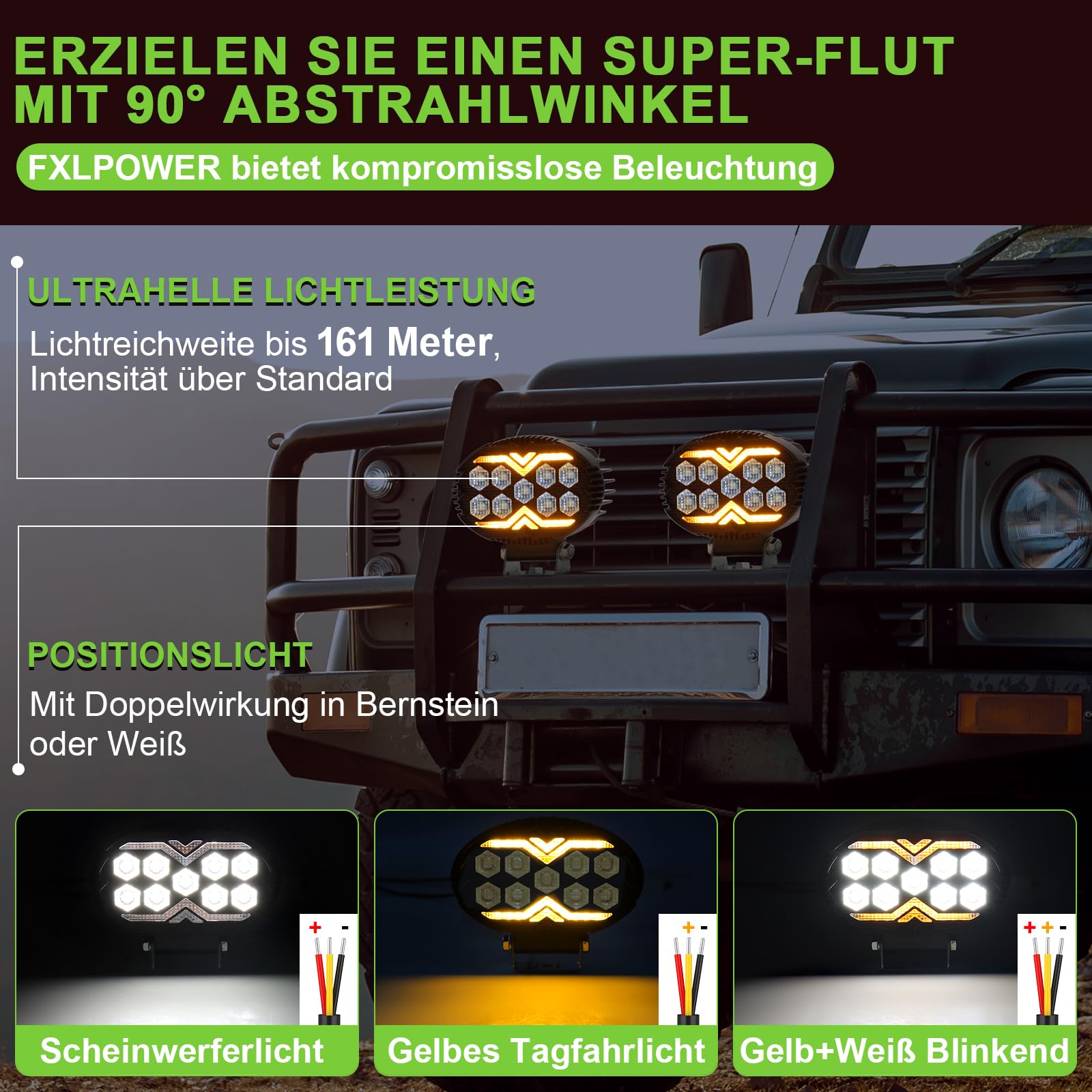 2 Stück LED Flutlicht Arbeitsscheinwerfer mit Orange Weiß Positionslicht 12V 24V Zusatzscheinwerfer für Bau und Industrie sowie LKW, Offroad