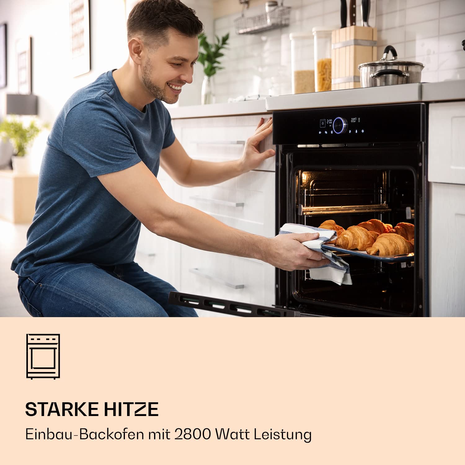 Klarstein Backofen, Einbau-Backofen mit 11 Modi, Einbaugerät mit Stecker, Einbaubackofen Auftau & Grill-Funktion, 73L Ofen App-Control & Drehschalter, in Schwarz