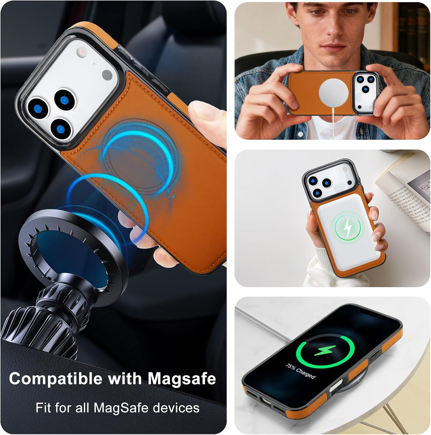 KIHUWEY Compatible with Magsafe for iPhone 17 Pro Max, 2 in 1 Detachable Wallet Case with Credit Card Holder, PU Leather Magnetic Kickstand RFID Cover for 6.9", Brown