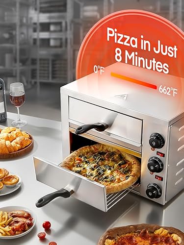 Miniatura 9 de Horno de pizza comercial de 12 pulgadas, hornos de pizza de encimera con temperatura máxima de 662 F, olla eléctrica de pizza de 2 capas con