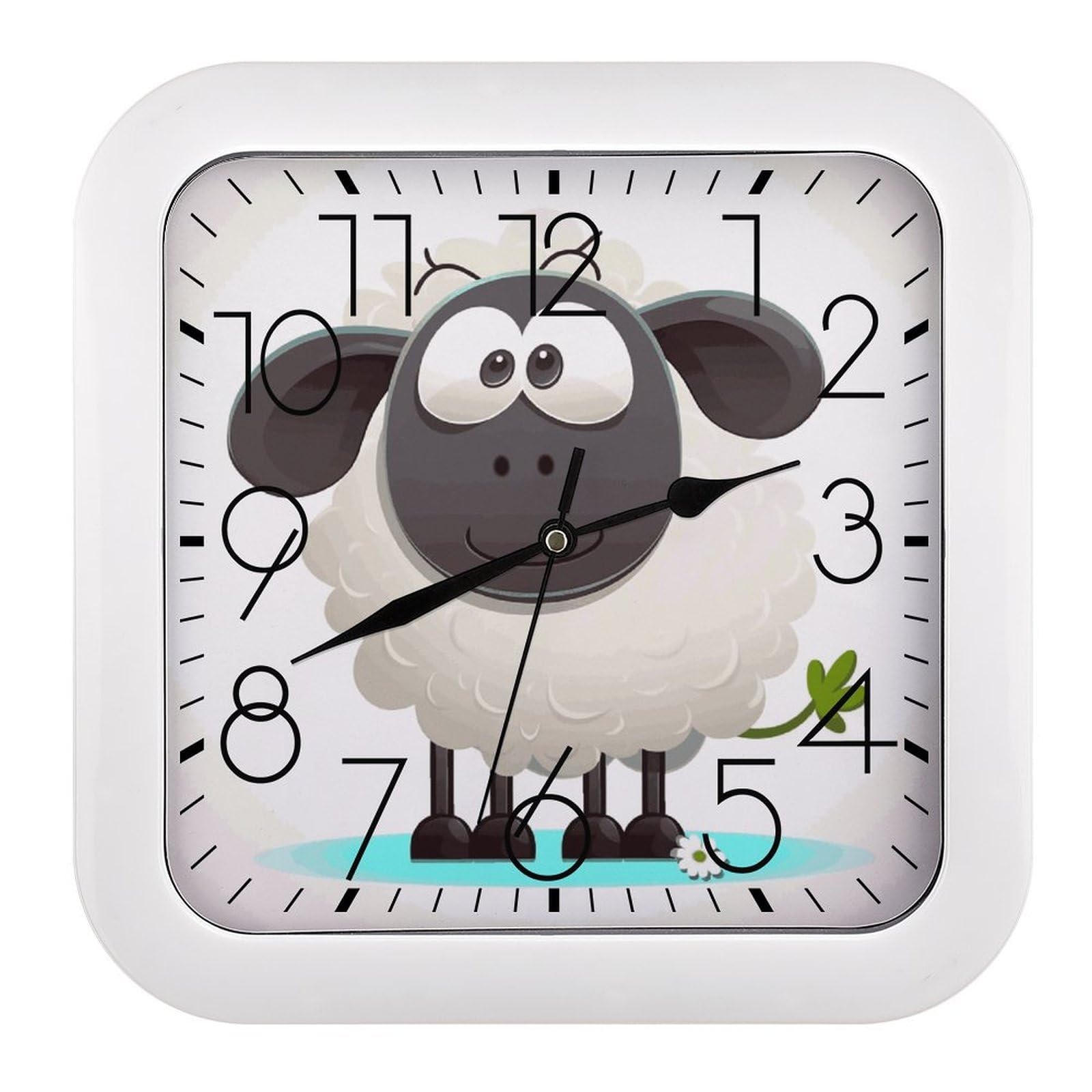 LDGSUPH Sheep Wall Clock Silent Non-Ticking Modern Clock Personalized Vintage Square Clocks for Travel Office Kitchen Home Decorative Clocks 10.2 Inch