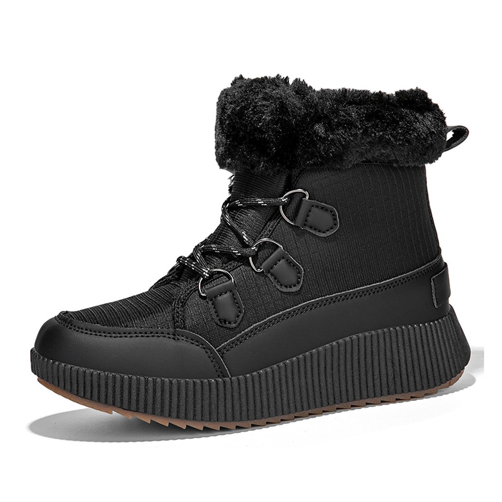 Womens Mesh Fleece-Lined Platform Ankle Boots Lace Up Thick Soles High Top Comfort Waterproof Warm Booties Non-Slip Casual