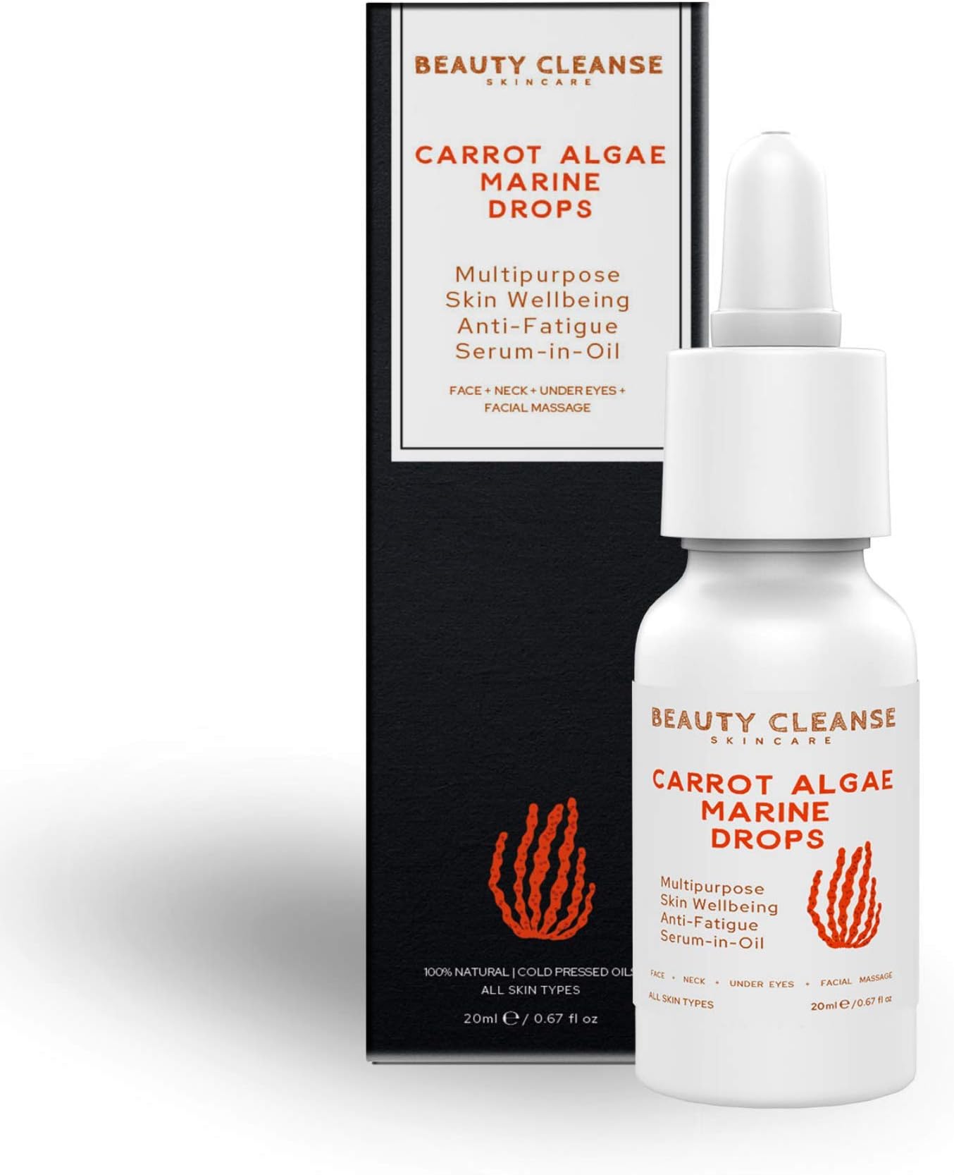 Anti Aging Carrot Algae Marine Face Serum, 4 IN 1 Face Serum, Eye Serum, Neck Serum and Destressing Face Massage Oil, Face Care for Uneven Tone, Dark Spots, Dry Skin, Beauty Cleanse Skincare 20ml