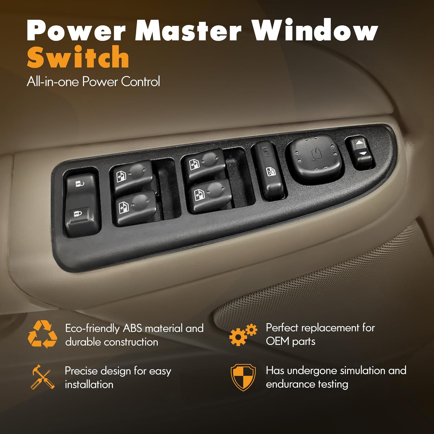 ASOPARTS 15883319 Master Power Window Switch & Tan Bezel Assembly with Folding Mirror Switch Fit for 2003-2006 Chevy Silverado Avalanche Suburban Tahoe, GMC Sierra Yukon, Hummer H2, Escalade, DWS# 394