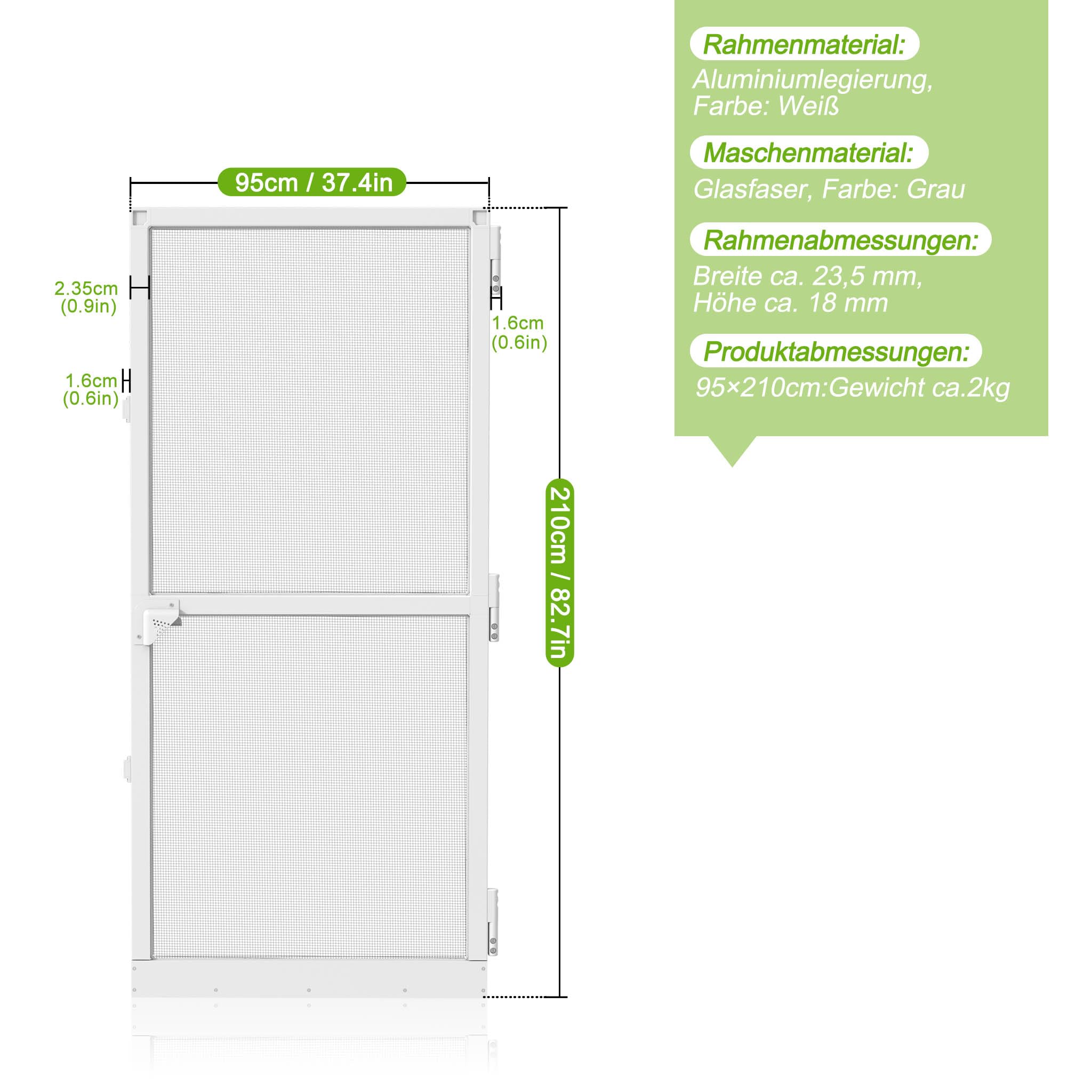 HENGMEI Mosquitera para puerta hasta máx. 95 x 210 cm, marco de aluminio, protección contra moscas de fibra de vidrio