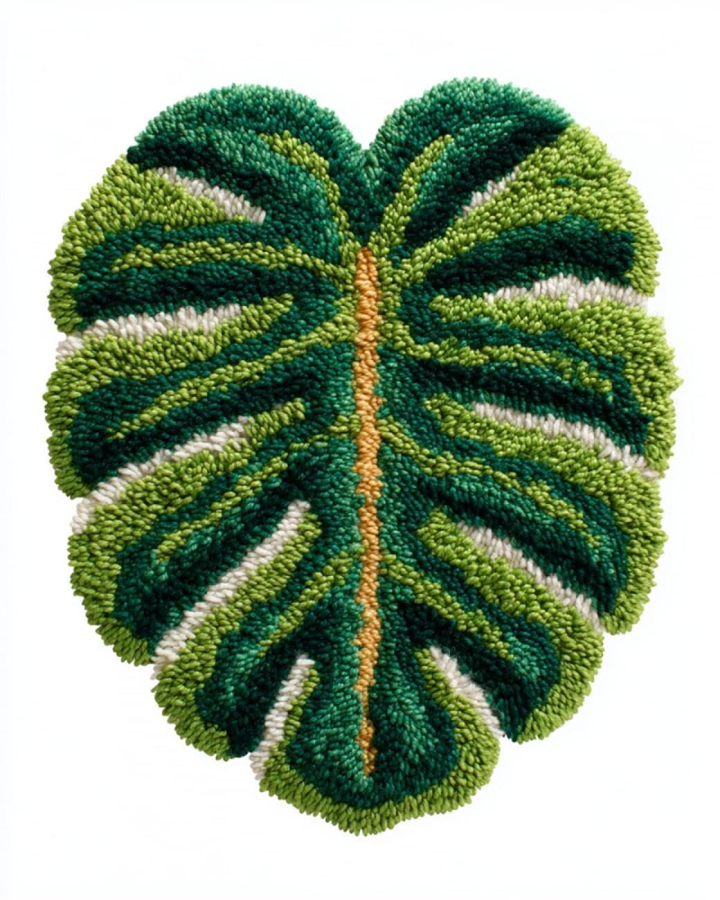 AxiangziK DIY Latch Hook Cushion Kits Monstera Leaves Latch Hook Rug Kits for Beginners DIY Needlework Crocheting Tapestry Kit Home Decor 23x35in