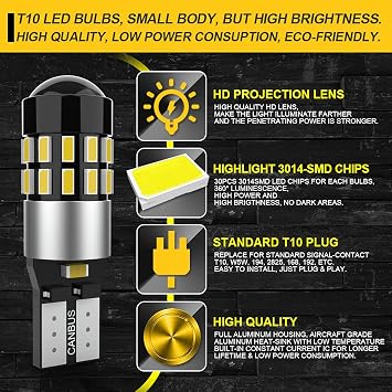 Super Brigte White W5W 912 LED Bulb Plug And Play With No Issues Or Errors,194 T10 Bulb For Interior Lights,Reg lamp lights,168 Bulb For Reading Lights,Daylight Running Lights,6000K(4-Pack)