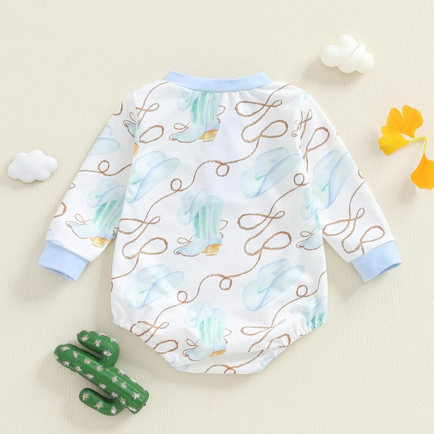 Sasaerucure Newborn Baby Boy Fall Outfit Western Boots Printed Long Sleeve Romper Sweatshirt Bodysuit One Piece Jumpsuit Top - Image 7