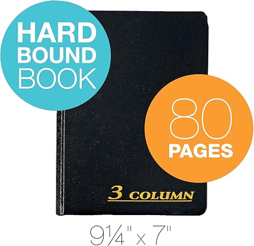 Miniatura 2 de Adams ARB8003M - Libro de cuentas, 3 columnas, cubierta negra, 80 páginas, 7 x 9 14