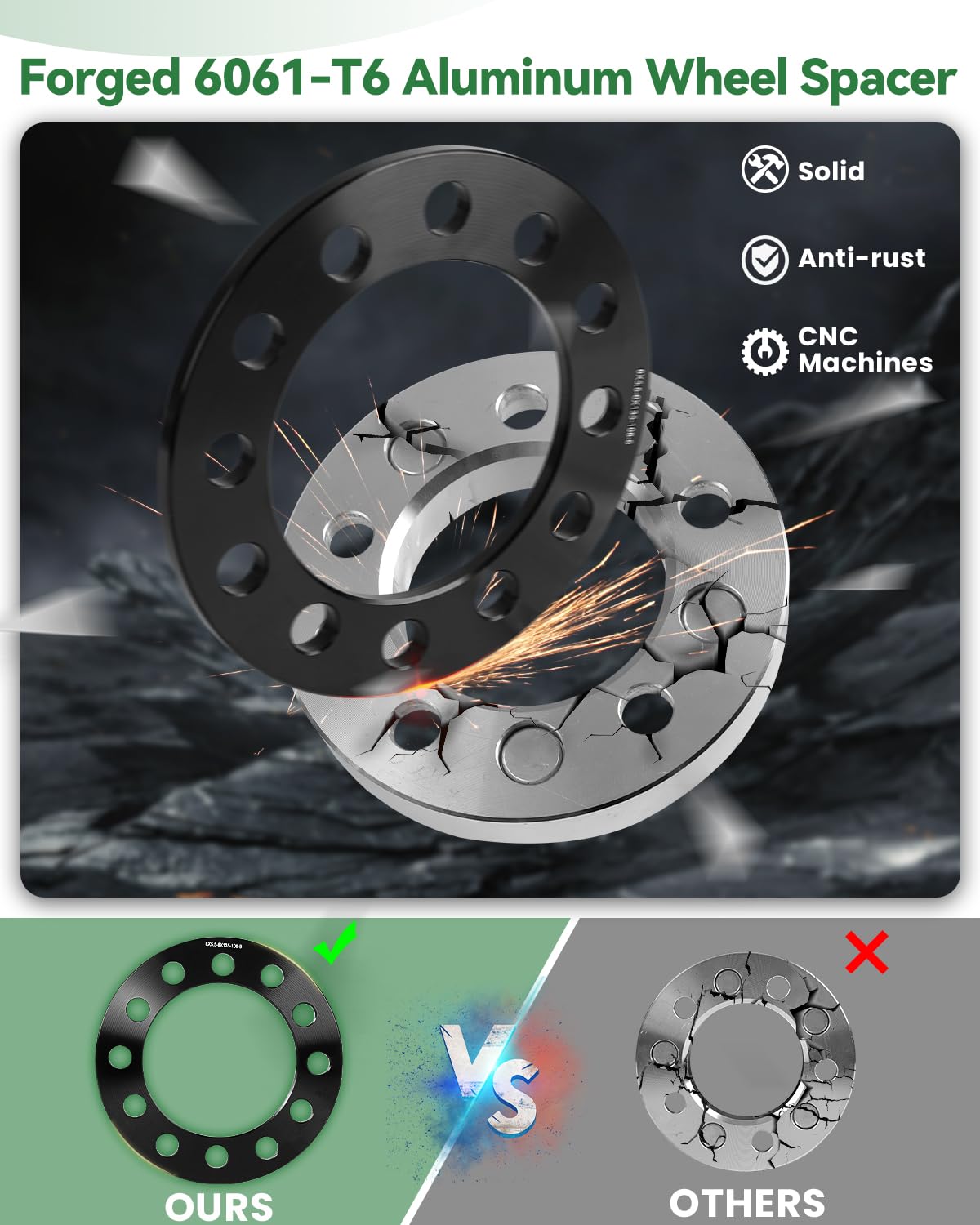 4pcs Black Forged 6x5.5 6x135 6x139.7 Flat Wheel Spacers 8mm (0.31inch) 108mm Hub Bore Replacement for Silverado 1500/Suburban 1500, Sierra 1500/Yukon 1500, Tacoma (6 Lug)/4-Runner and More - Image 5