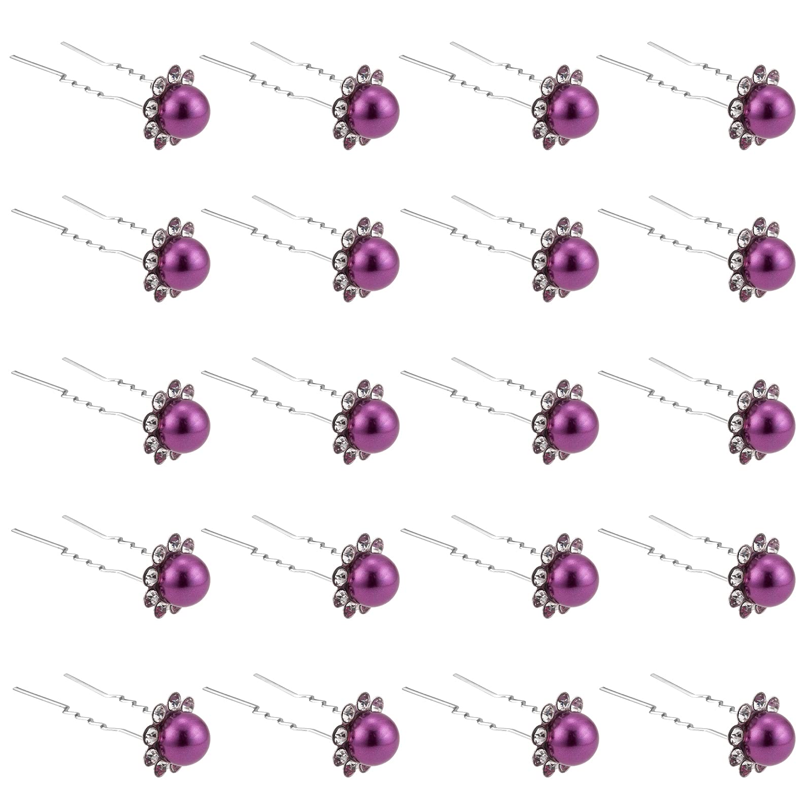 QIUTIMIY 20 Pack (Purple) Pearl Crystal Hair Pins Flower Rhinestone Hair Clips for Bridal Wedding Women Hair Jewelry Accessories, with Clear Container