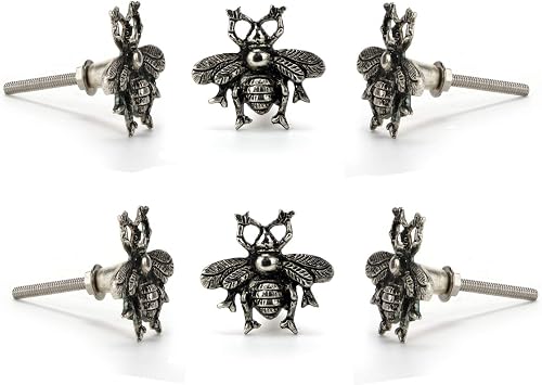 Perilla Home Set of 6 Bee Chrome Knob Furniture Knob for Home Decorative Pull for Cabinet Drawer Cupboard Dresser Bathroom Kitchen Wardrobe
