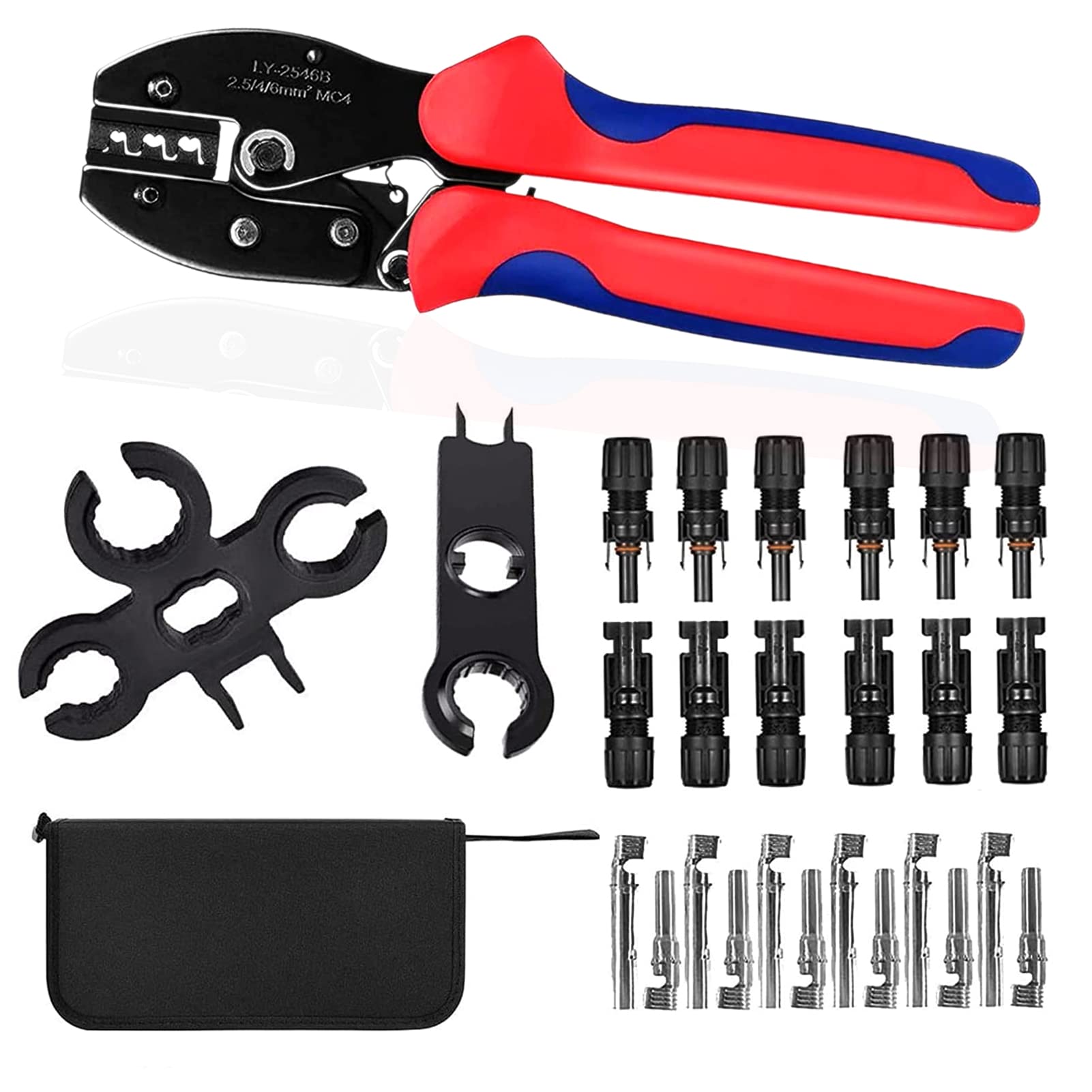 Solar Crimping Tool Cavo Connettore, con 6pcs Maschio Connettore Solare Femminile + 2pcs Chiave Chiave Chiave + 1pcs Filo Crimpatore + 1pcs Tool Kit per 2.5/4/6mm² Filo Solare PV