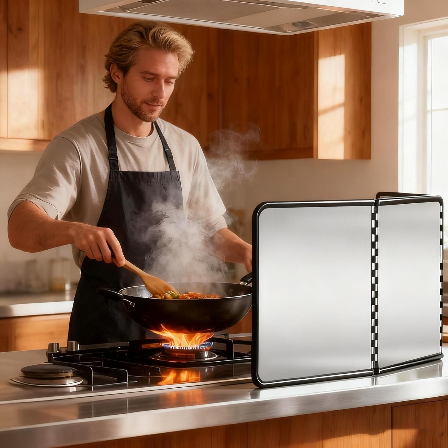 Small Size 3 Sided Foldable Splatter Guard, Galvanized Steel Oil Splash Shield For Frying, Stove Top
