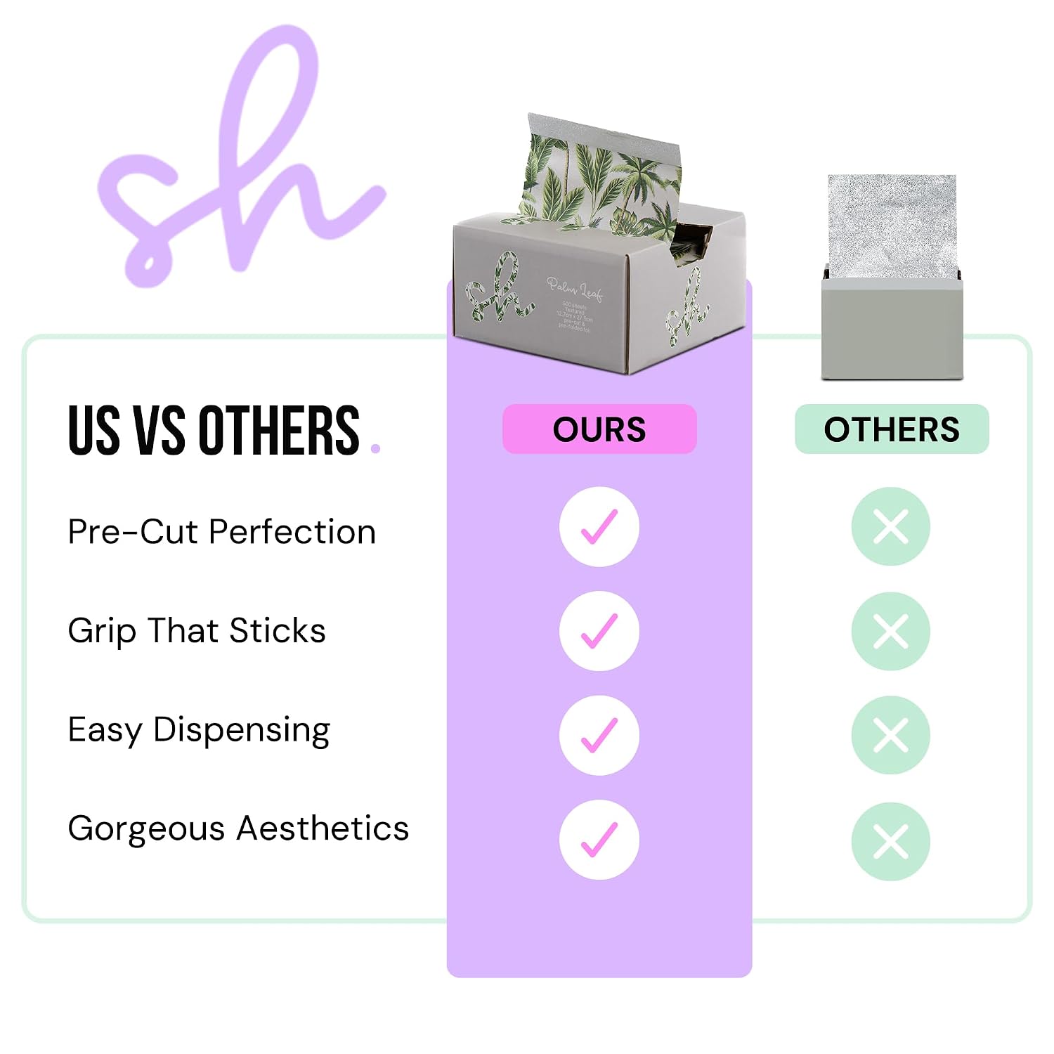 Simply Hair Pop-Up Hair Foil - 500 Pre-Cut & Folded Sheets for Hair Dye, Highlights & Balayage - Embossed, No-Slip Grip - Pop-Up Dispenser - 12.7x27.9cm - Palm Leaf