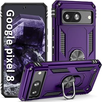ADDIT Pixel 8 Case, Phone Case for Google Pixel 8 Case,with Kickstand Ring,Adjustable Stand,Military Grade,Heavy Duty Protection,Shockproof,Anti-Fingerprint,Support Magnet Car Mount,Purple