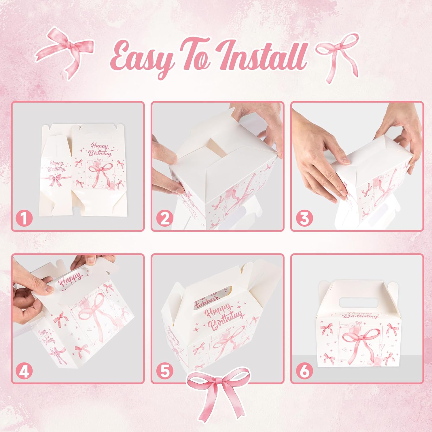Pink Bow Birthday Decorations, 12 Pcs Bow Party Decorations Treat Boxes, Coquette Birthday Decorations, Bow Decorations for Party, Pink Gift Box Goodie Bags for Candy Cake Dessert Cookies - Image 4