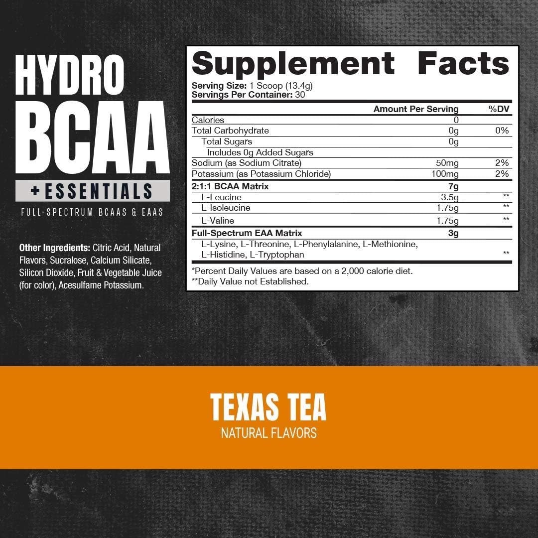 PROSUPPS® HydroBCAA® BCAA/EAA Full Spectrum Matrix, 7g BCAAs, 3g EAAS, 0g Sugar, 0g Carbs, (30 Servings, Texas Tea)
