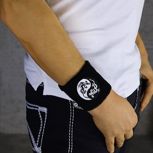 Miniatura 5 de Banda para sudar al aire libre para muñeca, bordada para yoga, absorbente de sudor, banda de brazo negra para deporte