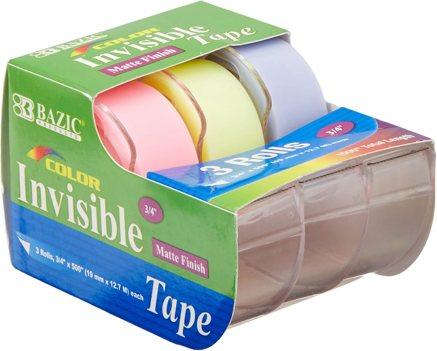 BAZIC 3/4" X 500" Color Invisible Tape (3/Pack) Clear
