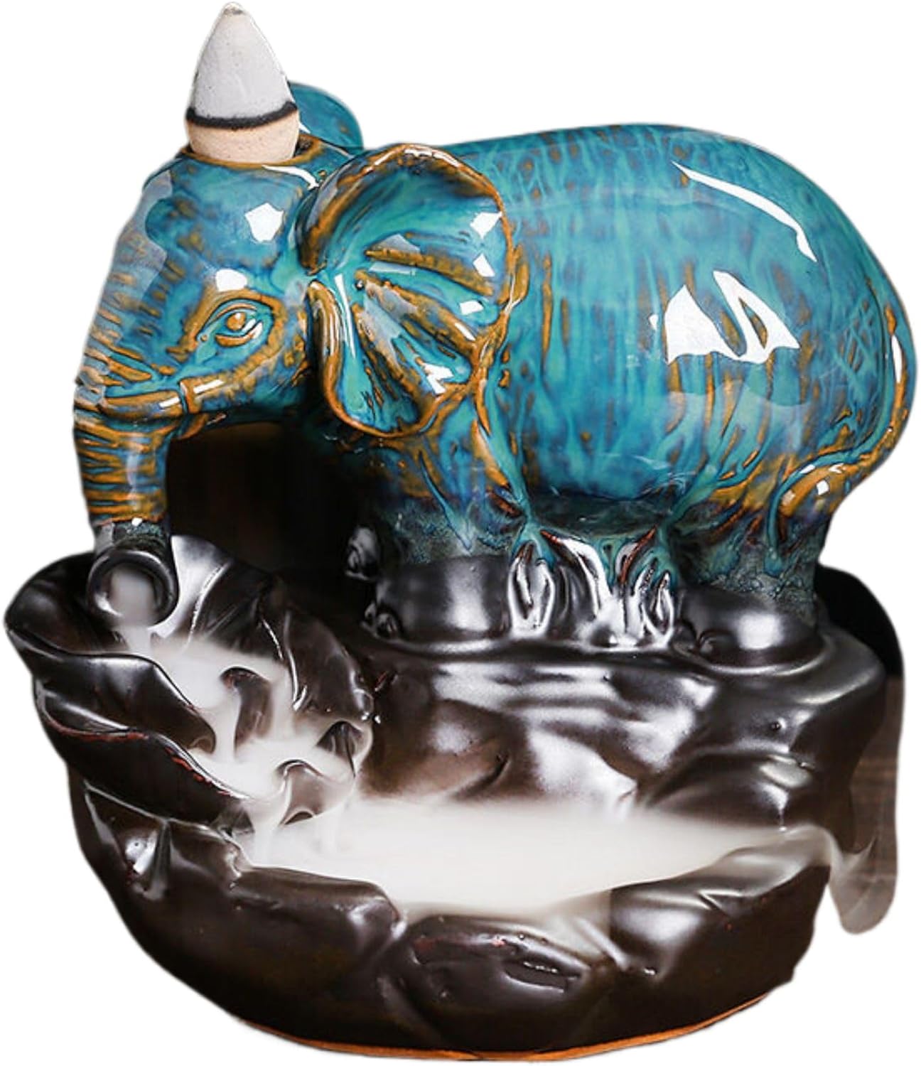 Ceramic Incense Holder 陶瓷莲花荷叶倒流炉高山流水大象回流香炉 Incense Holder,家居摆件-12148