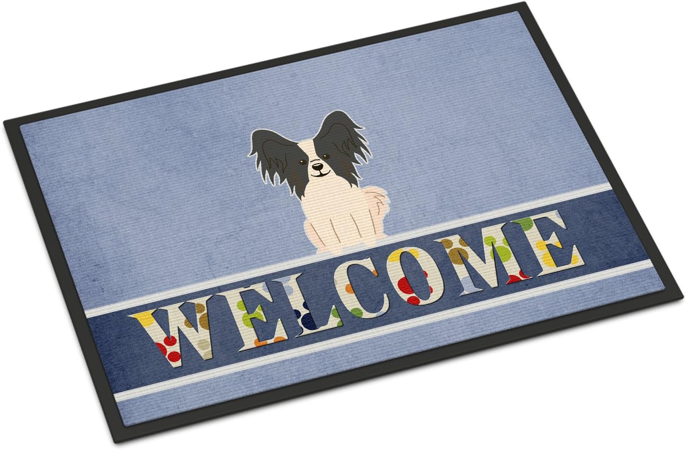 Caroline's Treasures BB5657MAT Papillon Black White Welcome Doormat 18x27 Front Door Mat Indoor Outdoor Rugs for Entryway, Non Slip Washable Low Pile, 18H X 27W